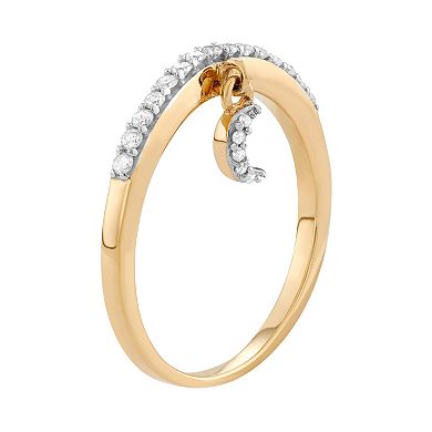 Jewelexcess Sterling Silver 1/5 Carat T.W. Diamond Dangling Half Moon Ring