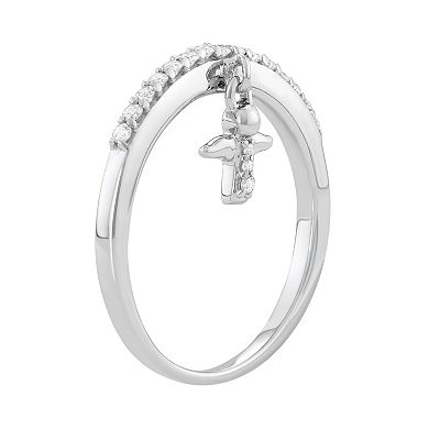 Jewelexcess Sterling Silver 1/5 Carat T.W. Diamond Angel Charm Ring