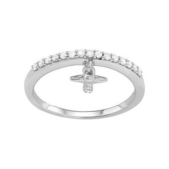 Jewelexcess Sterling Silver 1/5 Carat T.W. Diamond Angel Charm Ring