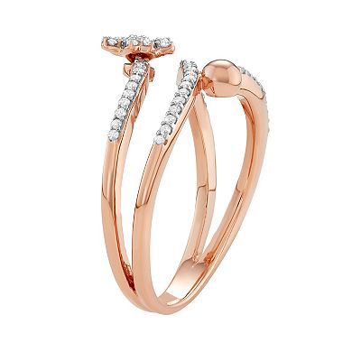 Jewelexcess Sterling Silver 1/4 Carat T.W. Diamond Bypass Flower Ring