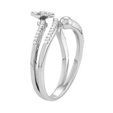 Jewelexcess Sterling Silver 1/4 Carat T.W. Diamond Bypass Flower Ring