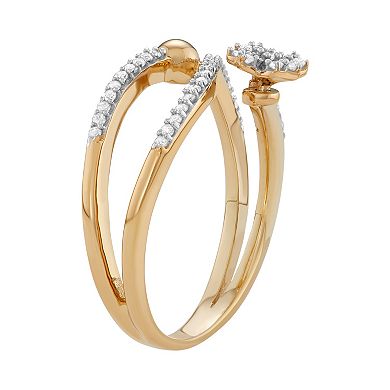 Jewelexcess Sterling Silver 1/4 Carat T.W. Diamond Bypass Flower Ring