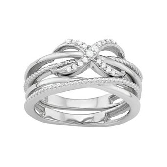 Jewelexcess Sterling Silver 1/10 Carat T.W. Diamond Infinity Ring Set