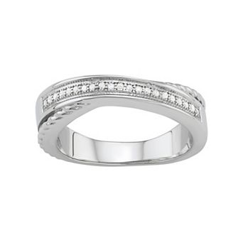 Jewelexcess Sterling Silver 1/10 Carat T.W. Diamond Crisscross Ring