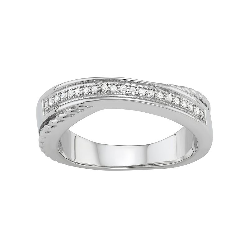 Jewelexcess Sterling Silver 1/10 Carat T.W. Diamond Crisscross Ring, Women