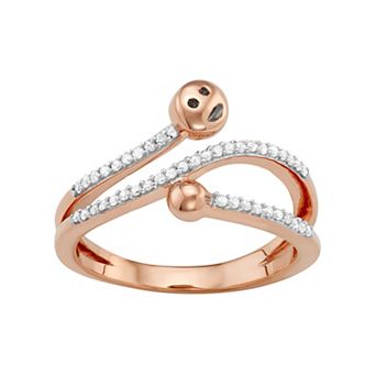 Jewelexcess Sterling Silver 1/5 Carat T.W. Diamond Bypass Smiley Face Ring