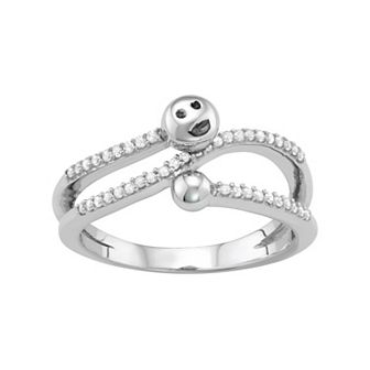 Jewelexcess Sterling Silver 1/5 Carat T.W. Diamond Bypass Smiley Face Ring