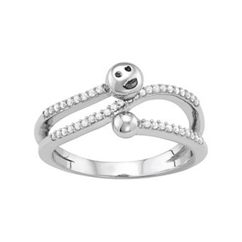 Jewelexcess Sterling Silver 1/5 Carat T.W. Diamond Bypass Smiley Face Ring