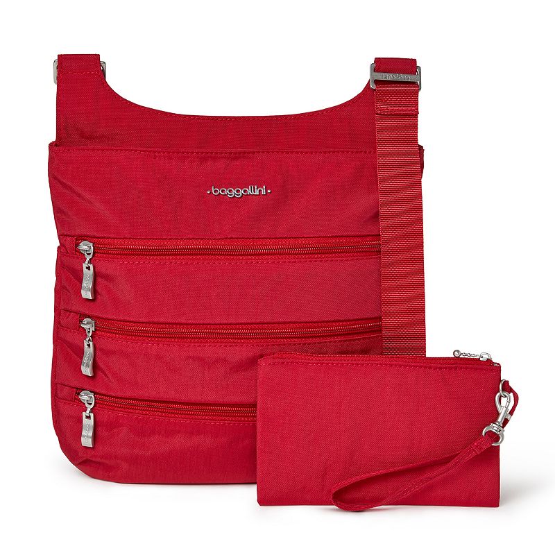 Womens Baggallini Big Zipper Bag with RFID Pouch, Med Red