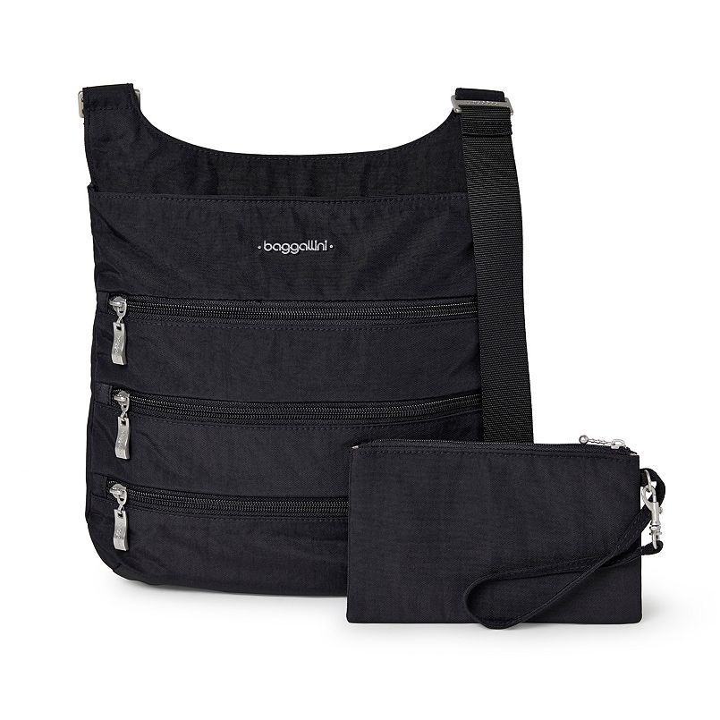 A black purse and a black zipper pouch