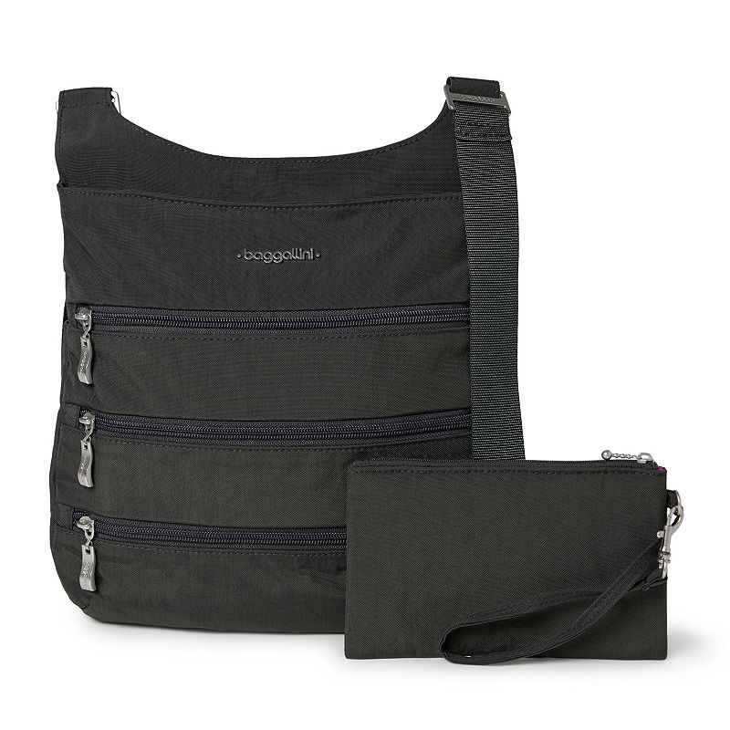 Womens Baggallini Big Zipper Bag with RFID Pouch, Dark Grey