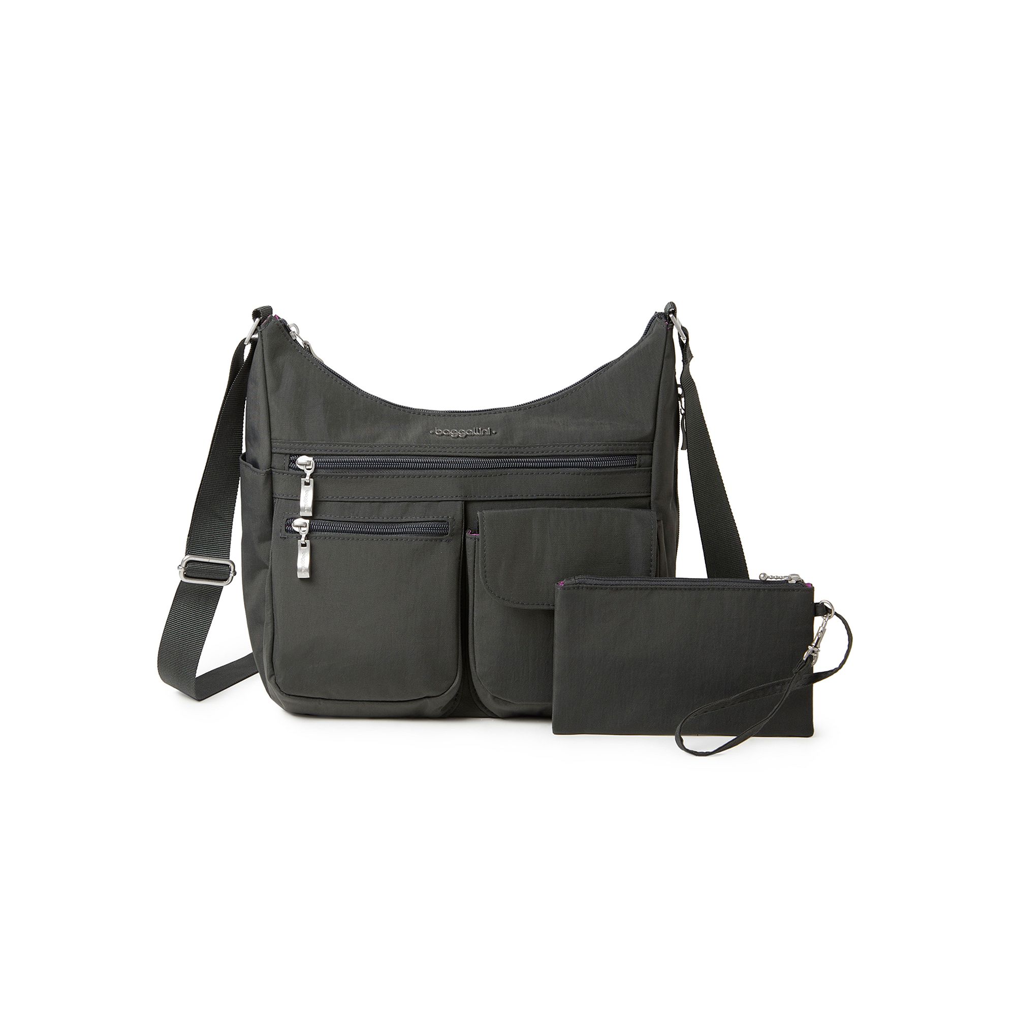 Baggallini Everywhere Bagg Crossbody Bag with RFID-Blocking Wristlet, Grey