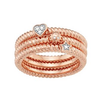 Jewelexcess Sterling Silver Diamond Accent Heart, Sun & Star Stack Ring Set