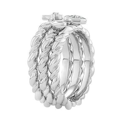 Jewelexcess Sterling Silver Diamond Accent Heart, Cross & Ribbon Stack Ring Set