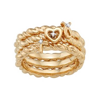 Jewelexcess Sterling Silver Diamond Accent Heart, Cross & Ribbon Stack Ring Set
