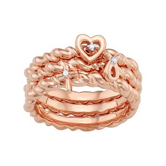 Jewelexcess Sterling Silver Diamond Accent Heart, Cross & Ribbon Stack Ring Set