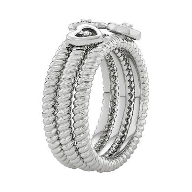 Jewelexcess Sterling Silver Diamond Accent Heart, Star & Peace Sign Stack Ring Set