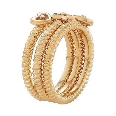 Jewelexcess Sterling Silver Diamond Accent Heart, Star & Peace Sign Stack Ring Set