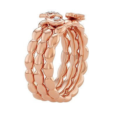 Jewelexcess Sterling Silver Diamond Accent Bow, Ribbon & Star Stack Ring Set