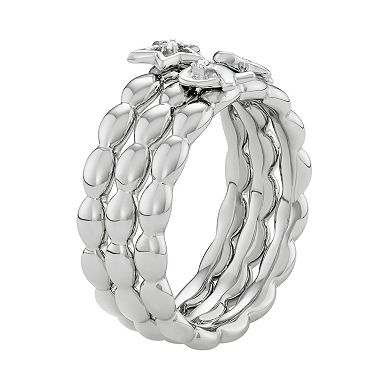 Jewelexcess Sterling Silver Diamond Accent Bow, Ribbon & Star Stack Ring Set