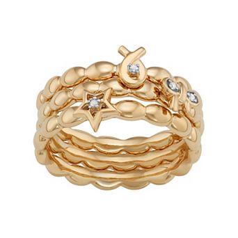 Jewelexcess Sterling Silver Diamond Accent Bow, Ribbon & Star Stack Ring Set