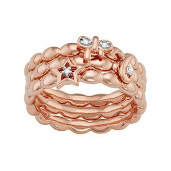 Jewelexcess Sterling Silver Diamond Accent Bow, Ribbon & Star Stack Ring Set