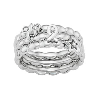 Jewelexcess Sterling Silver Diamond Accent Bow, Ribbon & Star Stack Ring Set