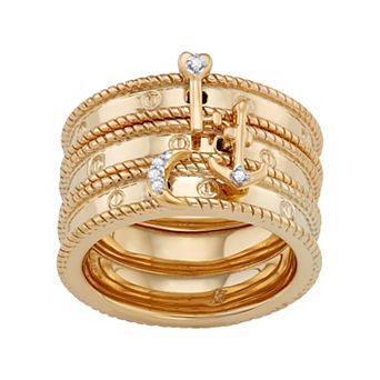 Jewelexcess Sterling Silver Diamond Accent Key, Moon & Anchor Stack Ring Set