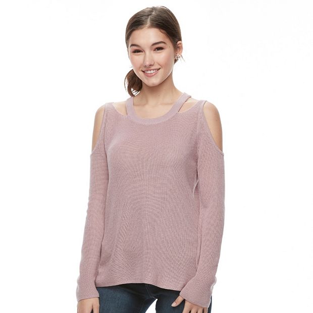 Juniors Pink Republic Cold Shoulder Sweater