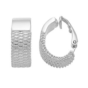 Dana Buchman Silver Threaded J Hoop Clip-On Earrings