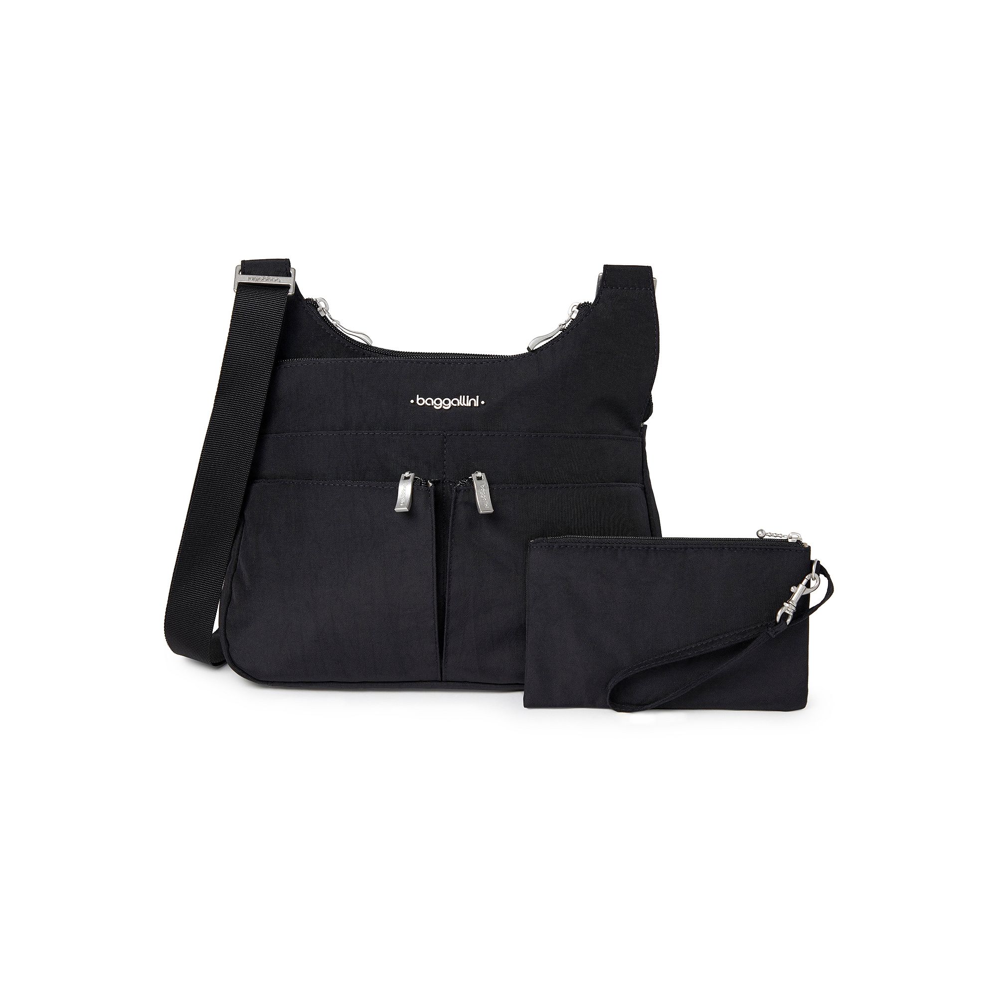 Womens Baggallini Cross Over Crossbody Bag with RFID Blocking Wristlet, Bl