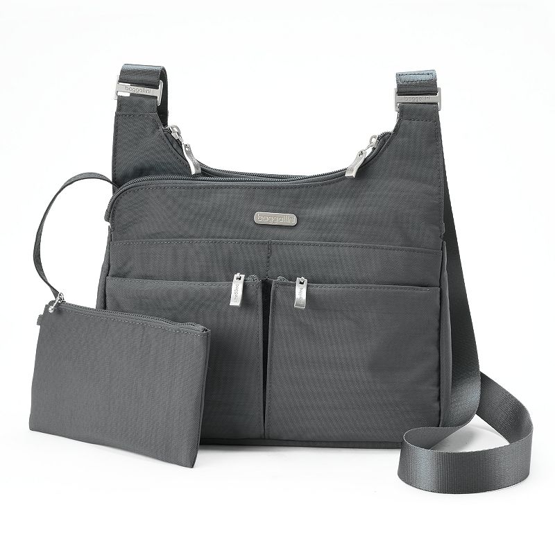 Women's Baggallini Cross Over Crossbody Bag with RFID Blocking Wristlet, Grey