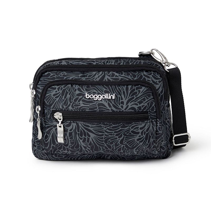 baggallini Triple Zipper Convertible Crossbody Bag, Black Blossom