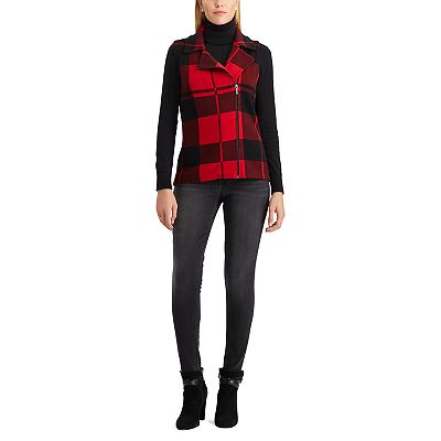 NWOT Chaps Buffalo Plaid Off-center Asymmetrical Zipper Vest Collar Size selling 2X