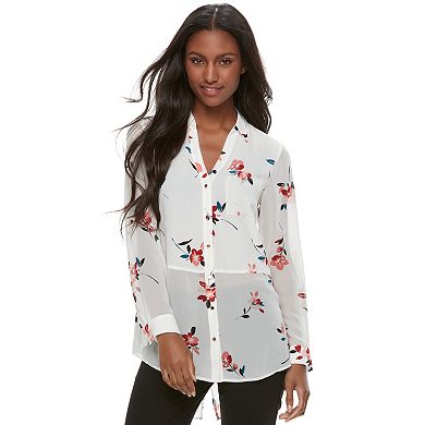 Juniors' Candie's® Print Split-Back Hem Blouse