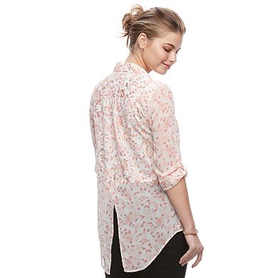 Juniors' Candie's® Print Split-Back Hem Blouse