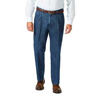 Big & Tall Haggar® Classic-Fit Stretch Expandable-Waist Pleated Jeans