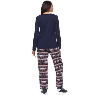 Petite Croft & Barrow® Pajamas: Knit Sleep Top, Pants & Socks 3-Piece PJ Set