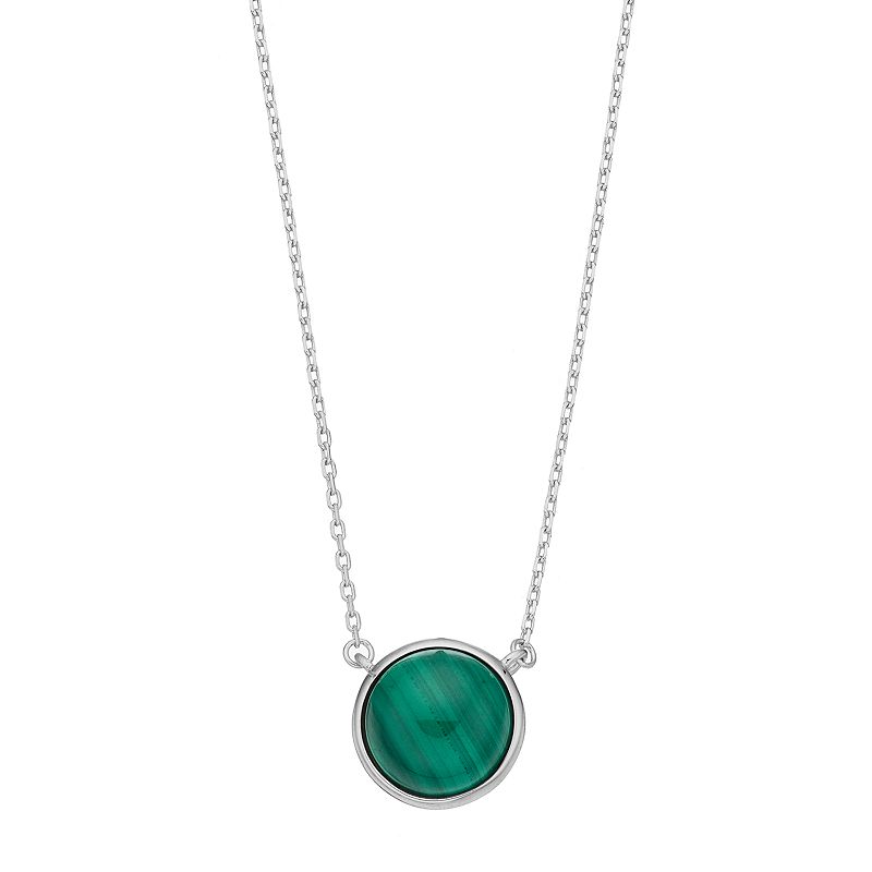 Sterling Silver Malachite Cabochon Necklace, Womens, Green