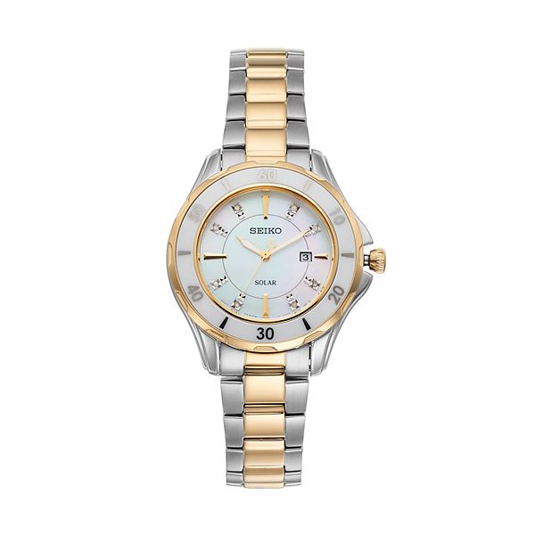 Seiko Women's Diamond & Ceramic Two Tone Solar Watch - SUT338