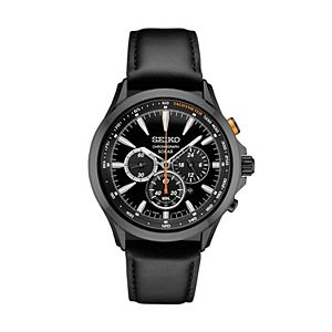 Seiko Men's Leather Chronograph Solar Watch - SSC639