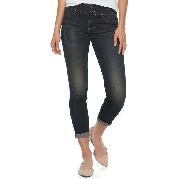 Apt 9 Womens Mid Rise Capri Blue Jeans Size 6 Embroidered Rhinestone  pockets
