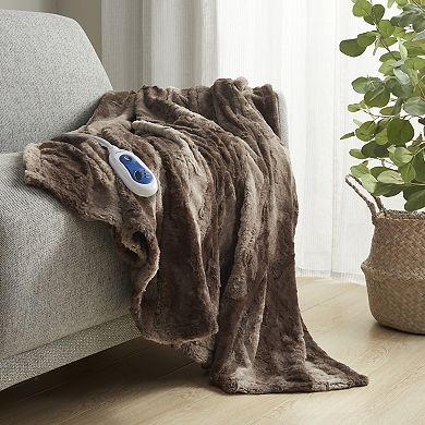 Beautyrest Marselle Oversized Faux Fur Electric Heated Throw Blanket