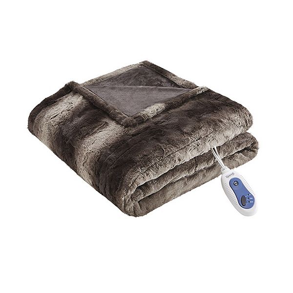 Beautyrest Marselle Oversized Faux Fur Electric Heated Throw Blanket