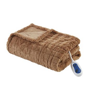 Beautyrest Marselle Oversized Faux Fur Electric Heated Throw Blanket
