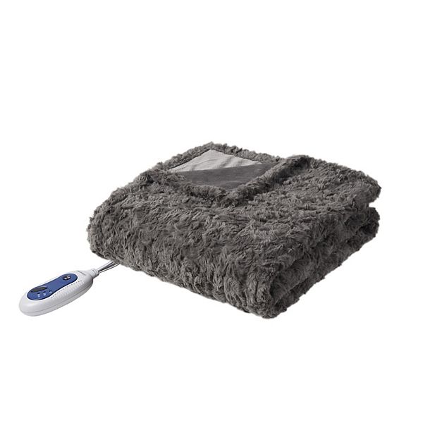 Beautyrest Marselle Oversized Faux Fur Electric Heated Throw Blanket - Dark Gray