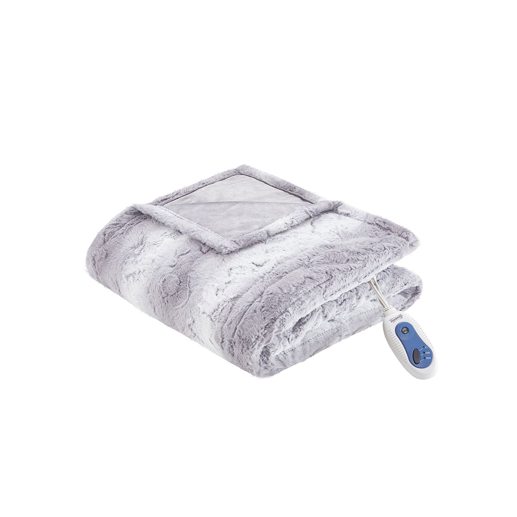 Beautyrest Marselle Oversized Faux Fur Electric Heated Throw Blanket, Gray