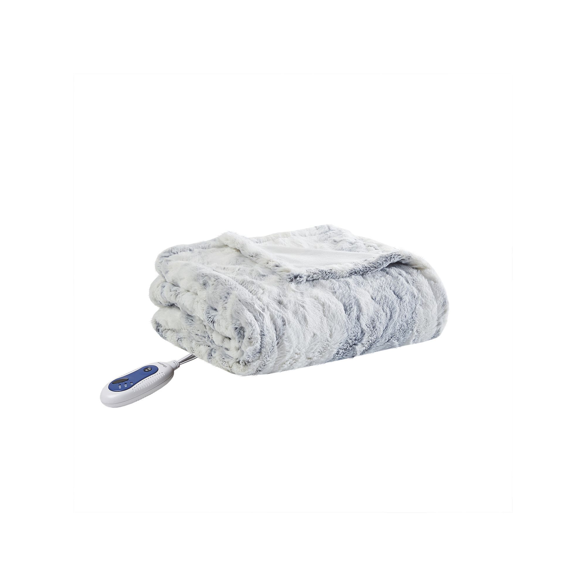 Beautyrest Marselle Oversized Faux Fur Electric Heated Throw Blanket, Grey 