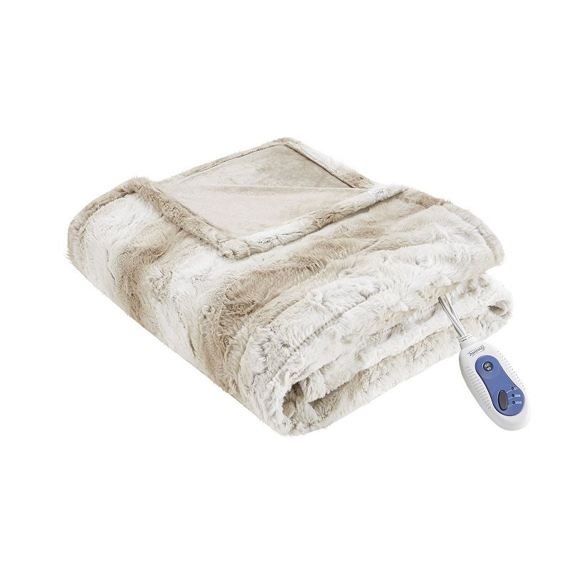 Beautyrest Marselle Oversized Faux Fur Electric Heated Throw Blanket, Lt Br