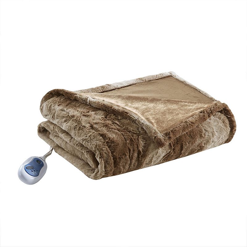 Beautyrest Marselle Oversized Faux Fur Electric Heated Throw Blanket, Med B